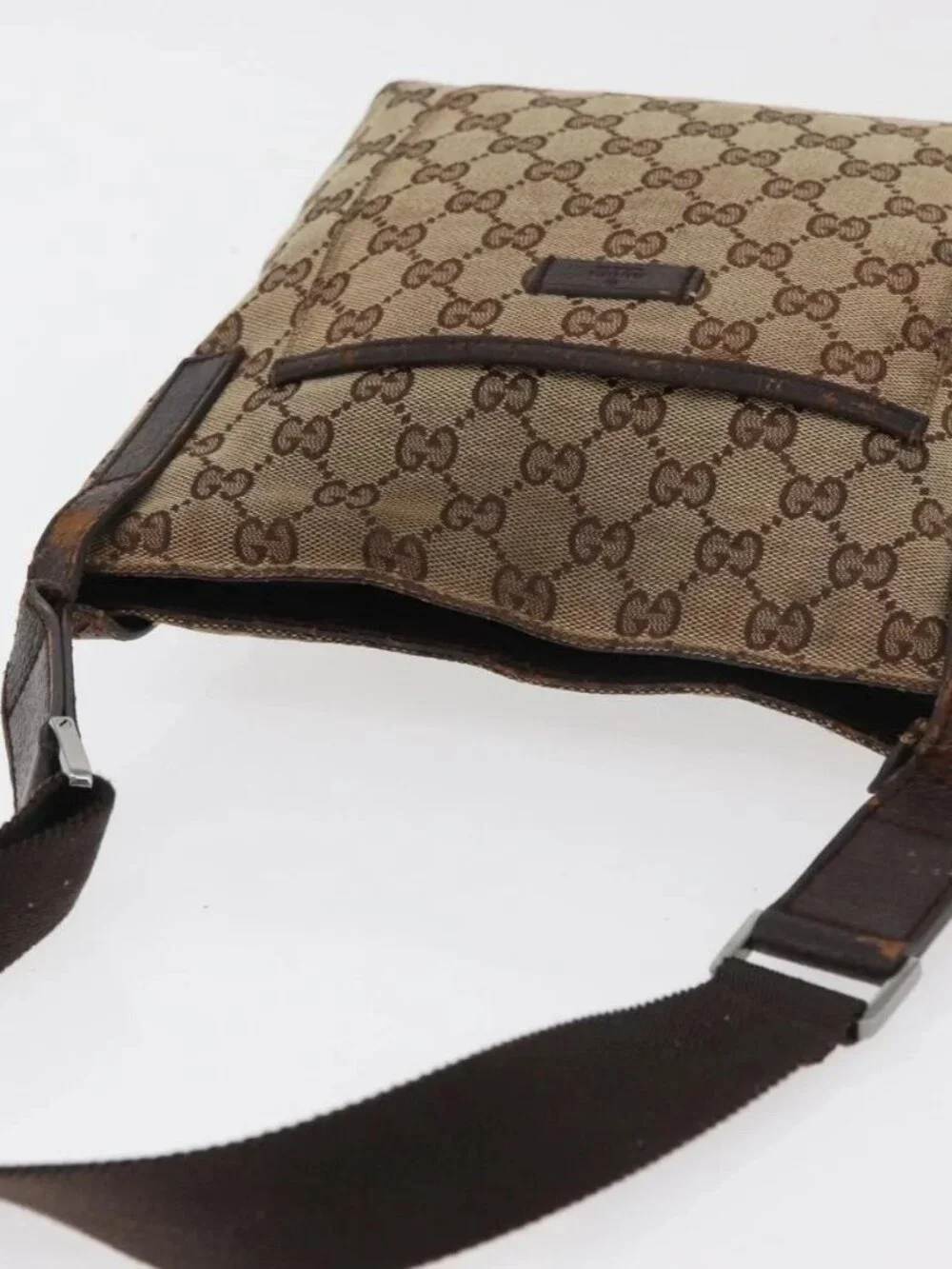 GUCCI GG Canvas Shoulder Bag Beige Silver 122793 Auth